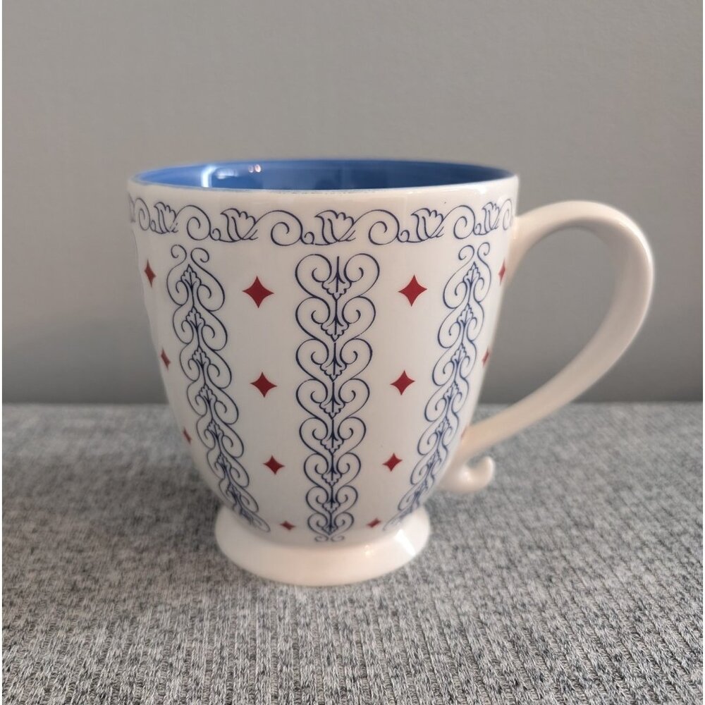 Starbucks "Barista" 18 oz Coffee Mug, Blue Scroll with Red Diamonds, EUC